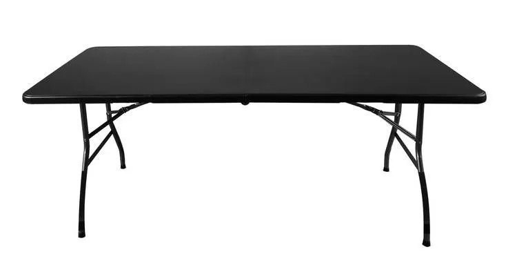 Skládací cateringový stůl 180 cm + 2 lavice zahradní černý Kempingový 00017966